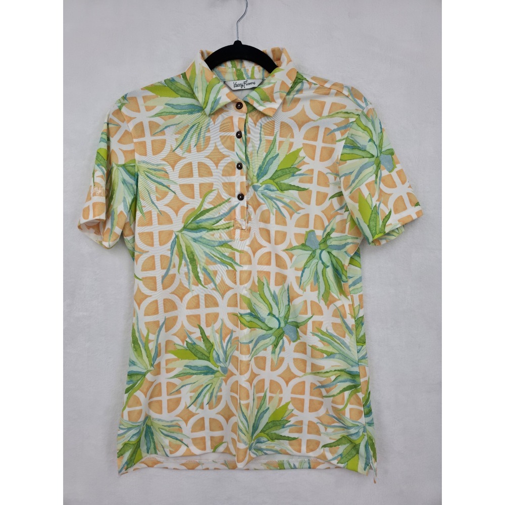 Kenny Flowers Womens Tropical‎ Agave Print Short Sleeve Polo Shirt Orange Medium